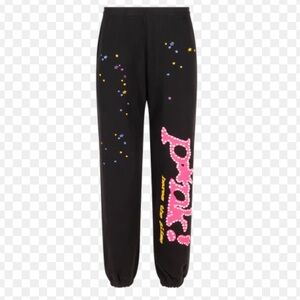 SP5DER Black Sweatpants with Pink Logo